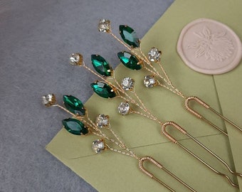 Any color! Small bridesmaid hair pin Wedding hair pins Crystal hair pins Emerald hair pin Bridal hair piece Bridal hair pins Rhinestone hair