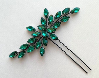 Emerald Green Crystal Hair Pin | Handmade Bridal Hair Accessory