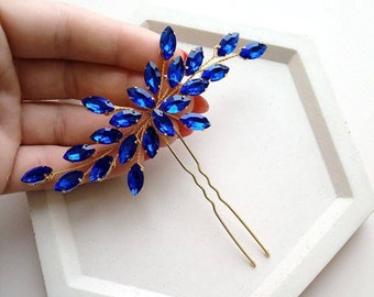 Blue hair pin Wedding hair pins Something blue hair accessories Bridal hair piece Bridesmaid hair pin Navy blue hair pins Blue hair vine