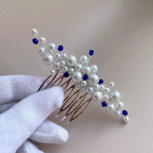 Blue hair comb Bride something Blue bridal comb Pearl hair comb Wedding hair comb Blue hair pin Wedding hair piece Bridal hair piece