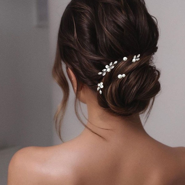 Pearl hair pins ANY COLOR Bridal hair pins wedding bun pin Bridal hair piece Wedding hair pins Mother of pearl hair pin Minimalist hair