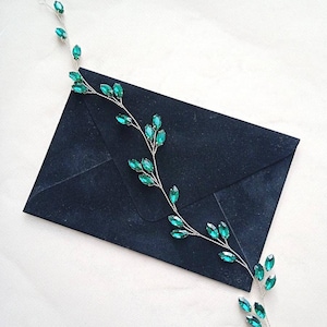 Simple emerald hair vine Rose gold hair vine Wedding hair accessories Crystal hair vine Green hair piece Bridal hair vine Emerald headpiece