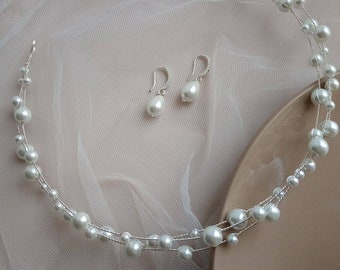 Pearl bridal headpiece | Minimalist wedding hair vine | Pearl headband set