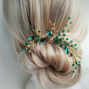 Emerald hair pin Emerald headpiece Wedding hair accessories Emerald hair piece Emerald hair clip gold Green barrette Green hair clip