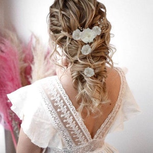 Flower hair pins Floral hair pins Bride hair piece flower Pearl hair pins Boho hair pins Rose gold hair pins Bridal hair piece with flowers