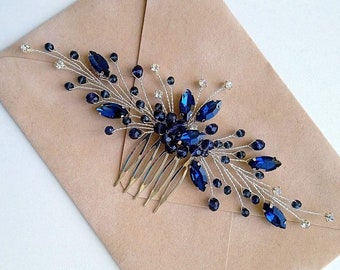 Navy blue hair comb Royal blue hair comb Something blue Wedding hair accessories Navy blue hair piece Blue bridal comb Bridal hair comb