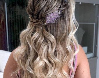 Fermaglio per capelli viola per damigelle Accessori per capelli viola Gioielli viola Fermaglio per capelli lavanda Pezzo di capelli viola Pezzo di capelli da sposa Capelli lilla