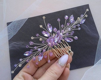 Purple hair comb Purple jewelry set Amethyst jewelry set Lilac jewelry set Lavender hair comb Purple hair accessory Amethyst hair comb