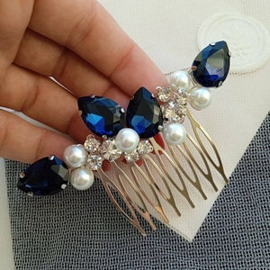 Navy blue hair comb Blue hair combs Bridal hair comb Something blue bride Blue bridal comb Bridal hair piece Navy hair accessory