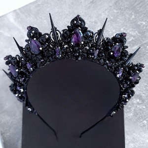 Dark purple tiara Amethyst tiara Black tiara Black crown Spike crown Gothic crown Purple crystal tiara Purple headpiece Persephone crown