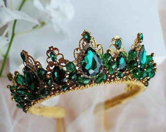 Emerald Gold Bridal Tiara | Green Crystal Crown | Emerald  display picture 1