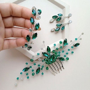 Emerald jewelry set Green jewelry set Emerald hair comb Emerald wedding set Emerald bridal set Prom jewelry set Wedding hair accessories