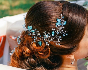 Blue hair vine Turquoise hair piece Aquamarine hair piece Wedding hair accessories Teal hair piece Teal hair vine Bridal hair piece