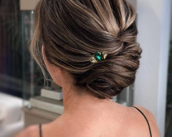 Emerald hair pin gold Emerald hair comb Wedding hair accessories Emerald hair clip Emerald and gold hair comb Vintage gold hair comb green