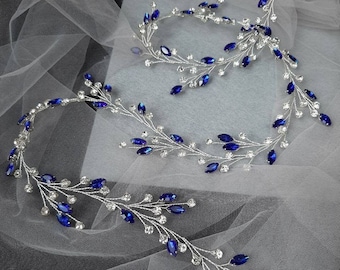 Blue hair vine Crystal hair vine Wedding hair accessories Bridal hair vine Wedding hair vine sapphire hair vine Royal blue hair piece