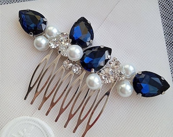 Navy blue hair comb Blue hair combs Bridal hair comb Something blue bride Blue bridal comb Bridal hair piece Navy hair accessory