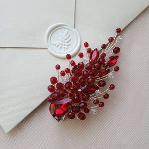 Braut Haarspangen Rot Haarspange Rot Haarkamm Dunkelrot Haarteil Hochzeit Kopfschmuck Crystal Haarnadeln Granat Haarnadel Brautjungfer Haarkamm