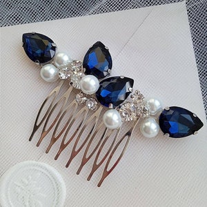 Navy blue hair comb Blue hair combs Bridal hair comb Something blue bride Blue bridal comb Bridal hair piece Navy hair accessory