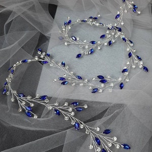 Blue hair vine Crystal hair vine Wedding hair accessories Bridal hair vine Wedding hair vine sapphire hair vine Royal blue hair piece image 1