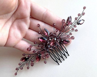 Burgundy hair comb Bridal head pieces Burgundy hair piece Bridal crystal comb Headpiece burgundy Rhinestone hair comb Burgundy headpiece