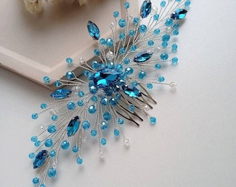 Turquoise hair comb Aquamarine hair comb Crystal hair comb Blue hair comb Mermaid hair comb Turquoise jewelry Teal hair piece Teal hair comb