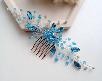 Teal hair comb Aquamarine hair comb Turquoise hair piece Teal hair piece Aquamarine headpiece Teal hair piece Wedding hair accessorie