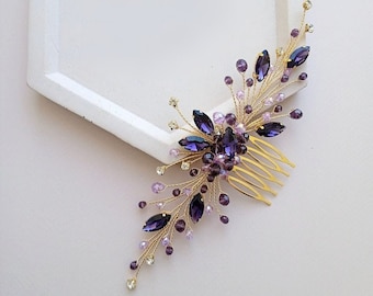 Purple & Gold Hair Comb | Bridal Hair Piece | Amethyst  display picture 3