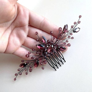 Burgundy hair comb Bridal head pieces Burgundy hair piece Bridal crystal comb Headpiece burgundy Rhinestone hair comb Burgundy headpiece