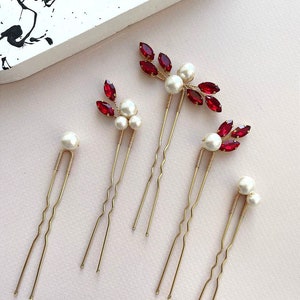 Red hair pin Red hair clip Red hair accessories Pearl hair pins Garnet hair pins Red hair comb Red hair piece Red headpiece Decorative hair
