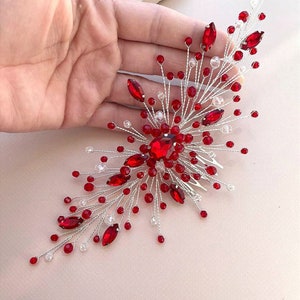 Red hair comb with gold Red hair accessories Red Headpiece Crystal hair comb Red hair pieces Bridal hair pieces Red hair pin Red hair vine