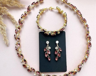 Conjunto de joyas de cristal CUALQUIER COLOR / Collar, pulsera y pendientes de diamantes de imitación