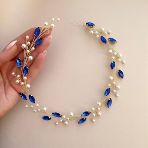 Blue hair vine Bridal hair vine Something blue Wedding hair vine Bridal hair piece Wedding hair piece Navy blue hair piece Blue headpiece