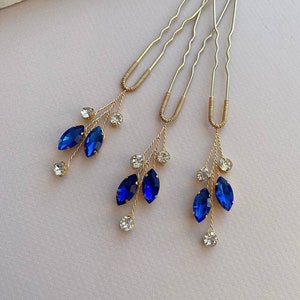 Crystal hair pins Something blue hair pin Navy blue hair pins Bridesmaid hair pin Wedding hair pins Rhinestone hair pin Bride something blue