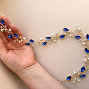Blue hair vine Bridal hair vine Something blue Wedding hair vine Bridal hair piece Wedding hair piece Navy blue hair piece Blue headpiece