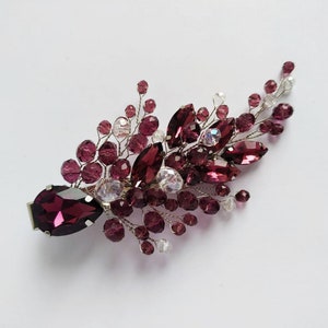 Bridal hair clip ANY COLORS Side small claw hair clip Bridal hair piece Burgundy hair comb Wedding hair clip Rhinestone hair clip Red hair