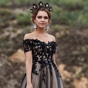 Black and Gold tiara Champagne tiara for women Birthday crown Gold crown Black crown Crystal crown headband Sweet 16 tiara Prom accessories