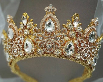 Gold crown Wedding tiara Bridal tiara Bridal crown Crystal crown Wedding crown Queen crown Swarovski tiara Crystal tiara Rhinestone tiara
