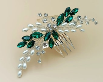 Emerald Green Hair Comb | Pearl Emerald Wedding Headpiece