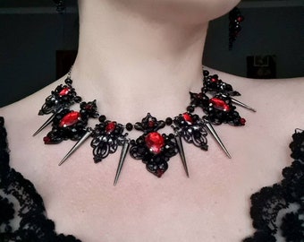 Black spike necklace ANY COLOR Black and red necklace Gothic necklace Halloween necklace Witch necklace Vampire necklace Vampire jewelry