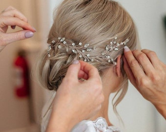 Enredadera de pelo nupcial Tocado de novia Pieza de pelo de boda Tocado de cristal Peluquería de novia Pieza de pelo de novia Enredadera de pelo de oro Enredadera de pelo de oro rosa