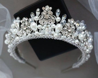 Diadème de mariage Diadème de mariée Diadème de perles pour les mariées Couronne de mariée Ensemble de diadème de mariée Bandeau en argent Couronne de diadème Diadème en argent Couronne de perles