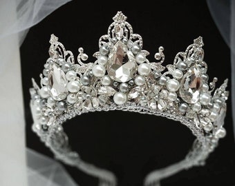 Bridal tiara Pearl tiara Bridal headband Wedding tiara Pearl headband Bridal crown Bridal tiara set Silver tiara Pearl crown Bridal jewelry