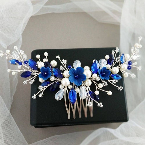 Royal Blue Bridal Comb Crystal Blue Hair Comb Sapphire Etsy