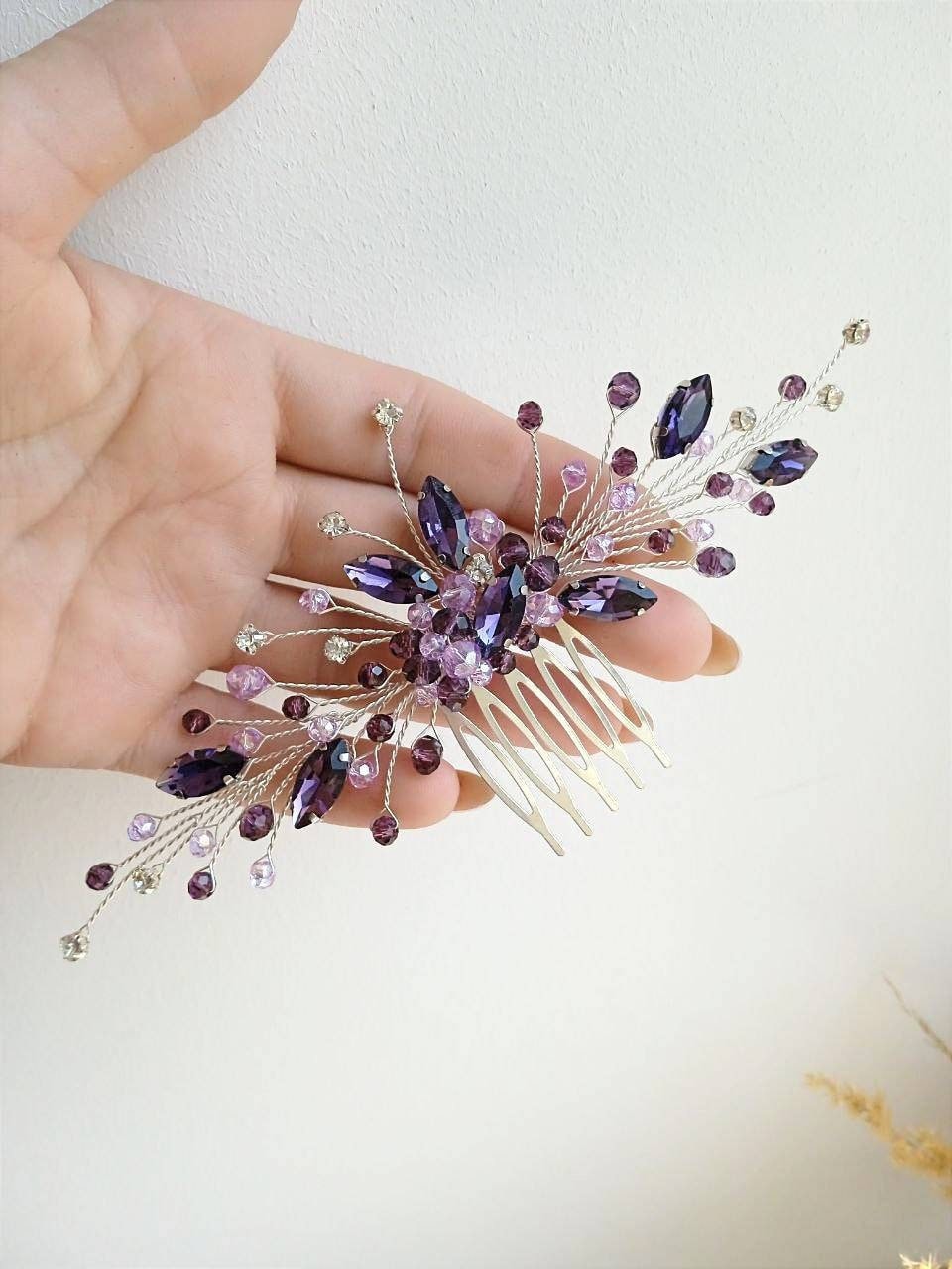 Gold and Lilac Bridal Hair Comb Set Amazon.com : BERYUAN Rhinestone Flower Hair Pieces Bridal  main image 2