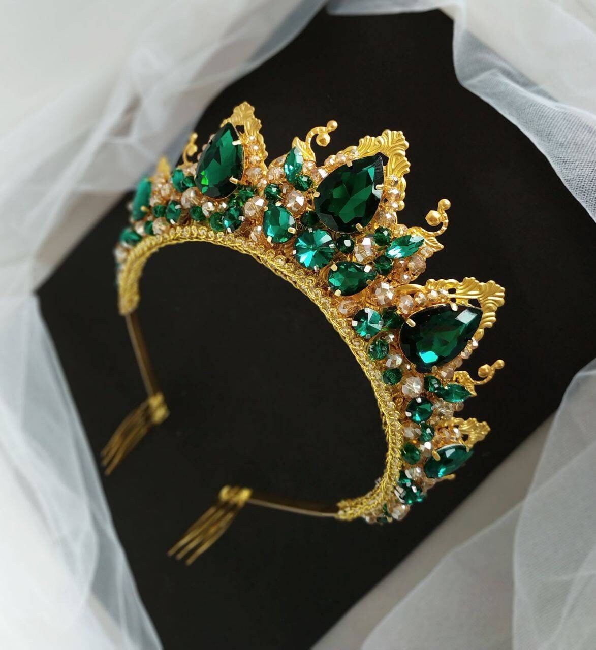 Emerald Gold Tiara | Bridal Green Crown | Wedding Headpiece - Etsy