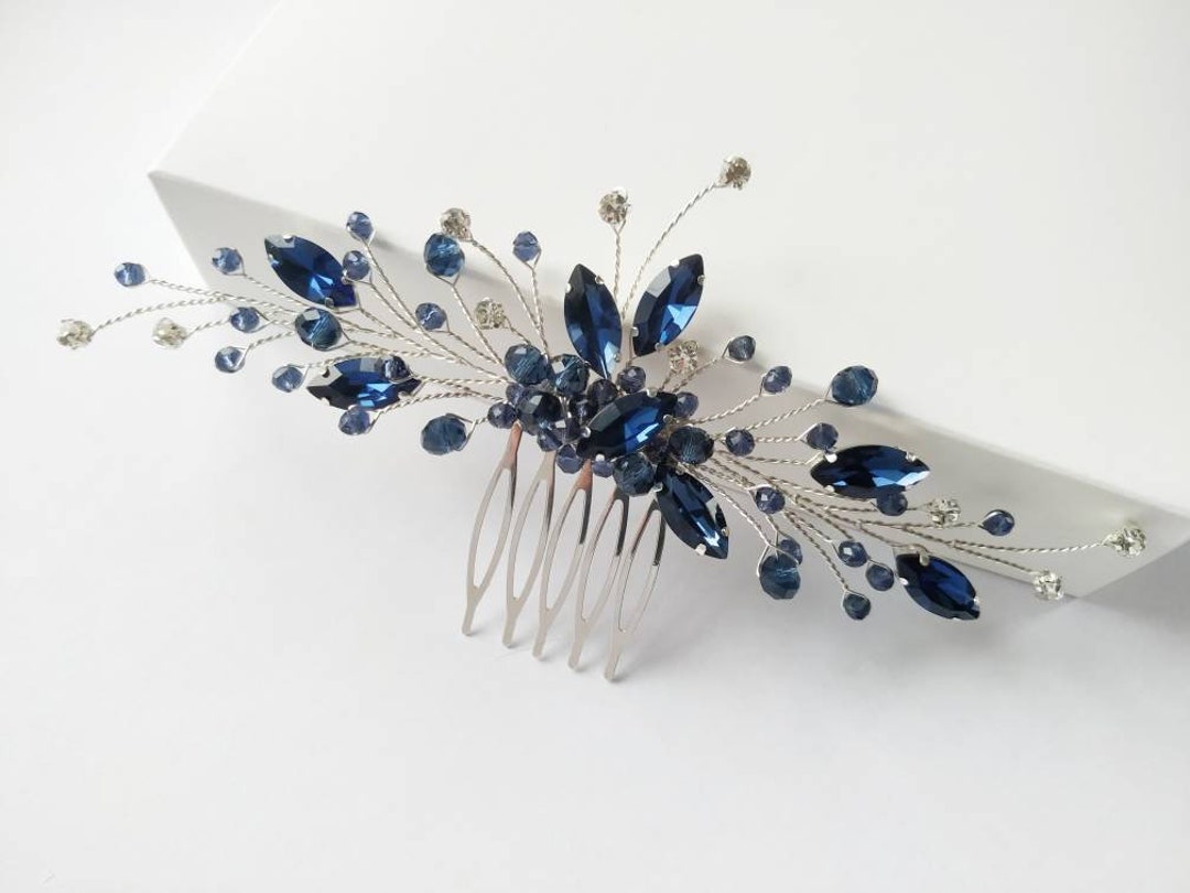 Navy Blue Hair Comb Gift Bridesmaids Blue Hair Accessories Etsy