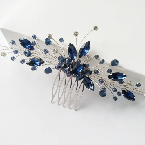 Navy Blue Hair Comb Gift Bridesmaids Blue Hair Accessories Etsy