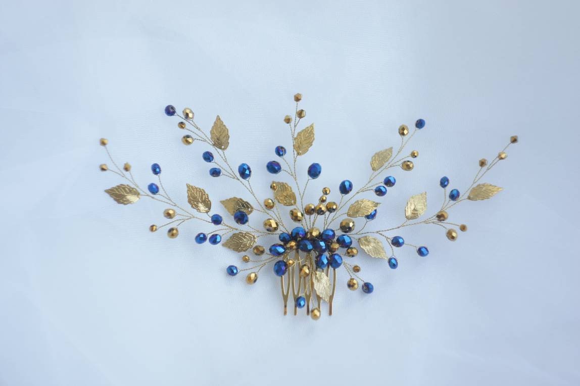 3. Vintage Rose Gold and Blue Hair Comb by The Vintage Bride - wide 1