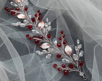 Teyglen Fascia Capelli A Vite Con Cristalli Rossi Per Sposa – Accessorio Cerimonia - 2