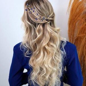 Vite per capelli blu Vite per capelli di cristallo Accessori per capelli da sposa Vite per capelli da sposa Vite per capelli da sposa Vite per capelli in zaffiro Pezzo di capelli blu reale immagine 3